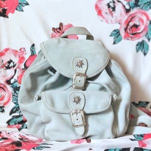 Small, Seafoam Green, Suede Backpack